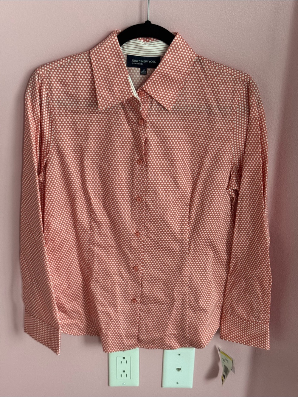 Jones New York Signature Coral Pink Polka Dot Button Down Blouse Women’s M